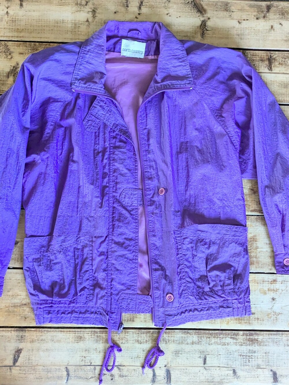 1980's Vintage North Country Purple Crinkle Windbreaker Utility Jacket